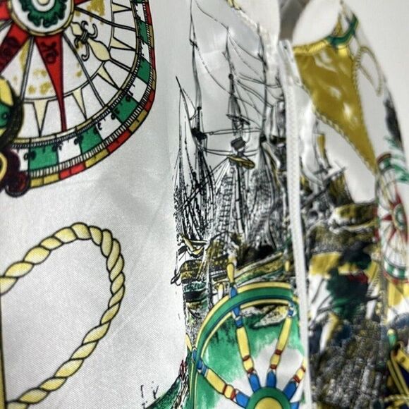 Casual Corner Vintage 80s Womens Satin Nautical Map Zip Up Bomber Jacket OS - Picture 11 of 11